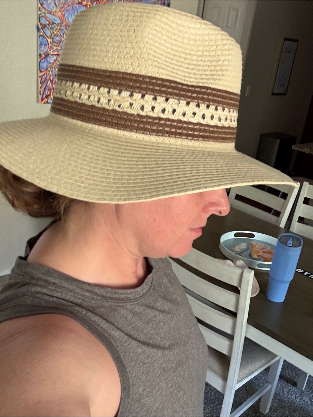 Wide Brim Straw Sun Hat with Brown Band